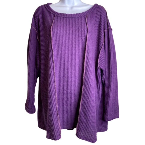 BiBi | Sweaters | Bibi Womens Purple Waffle Thermal Top Sz M Oversized ...